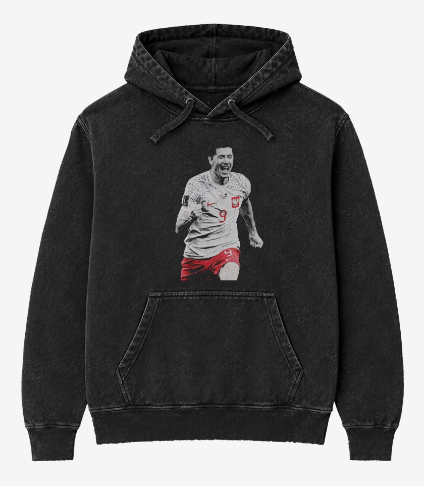 Poleron Canguro Acid Wash Negro de Robert Lewandowski Polonia
