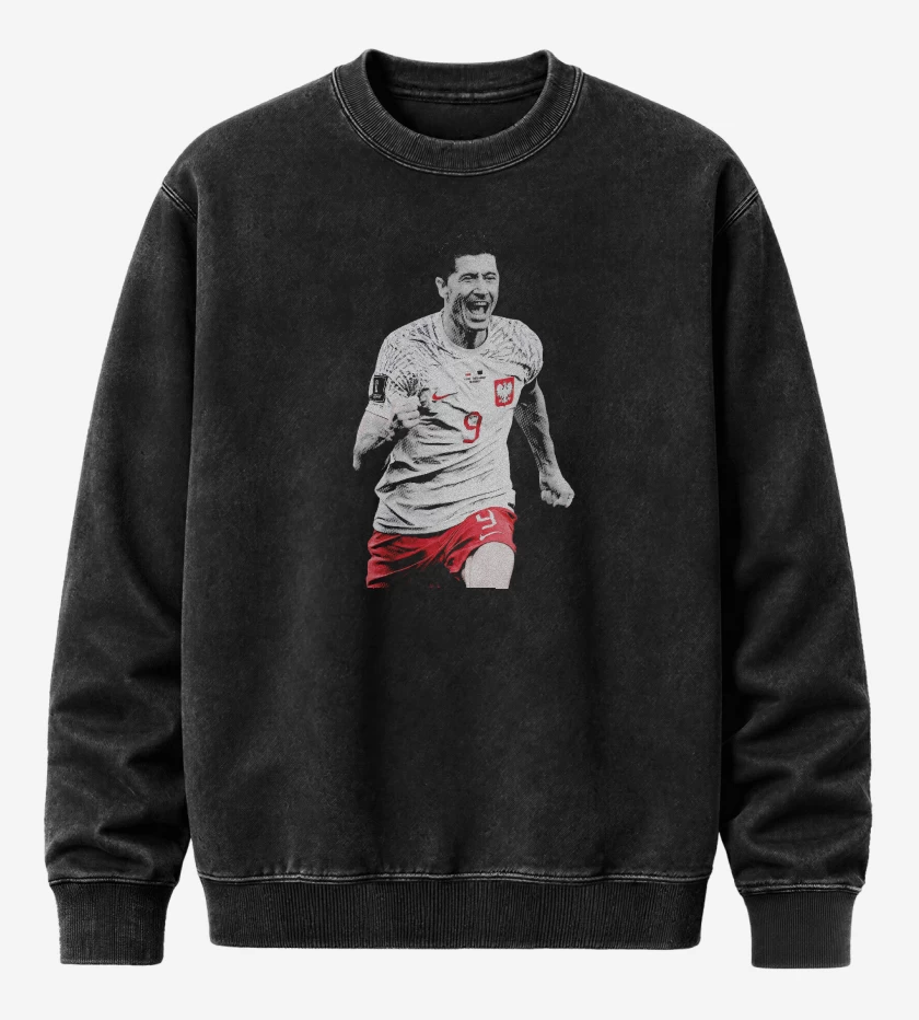 Poleron Polo Acid Wash Negro de Robert Lewandowski Polonia