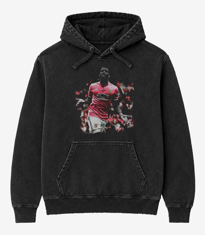 Poleron Canguro Acid Wash Negro de Pogba Man United