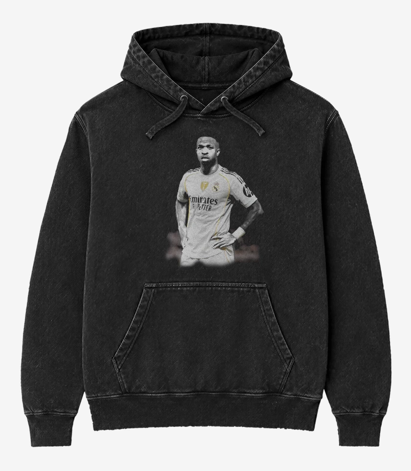 Poleron Canguro Acid Wash Negro de Vinicius Jr Real madrid