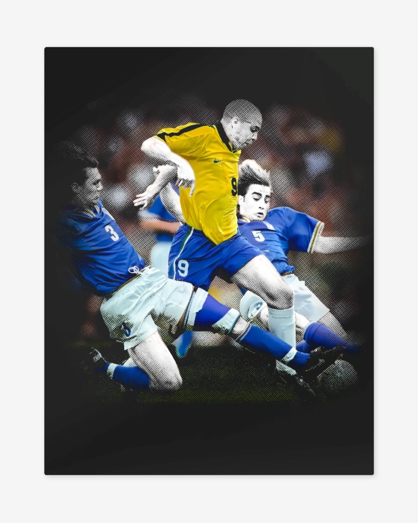 Print metalico Negro de Ronaldo vs Maldini y Cannavaro
