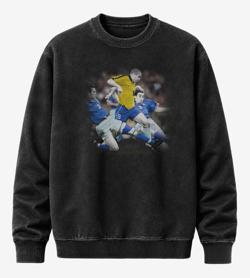 Poleron Polo Acid Wash Negro de Ronaldo vs Maldini y Cannavaro