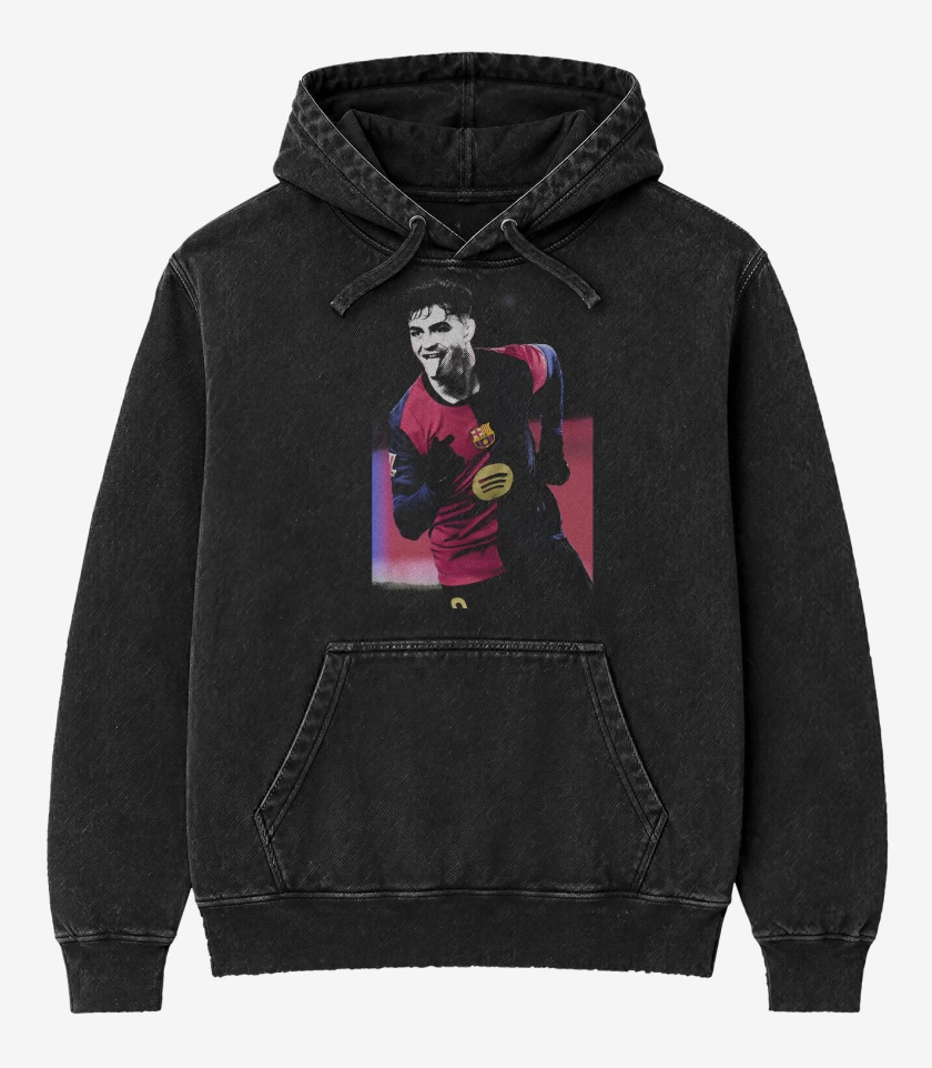Poleron Canguro Acid Wash Negro de Pedri Barcelona 