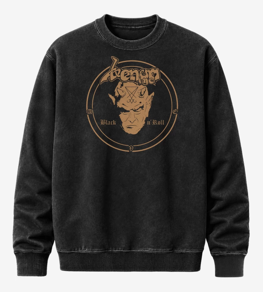 Poleron Polo Acid Wash Negro de Venom Inc Black n Roll