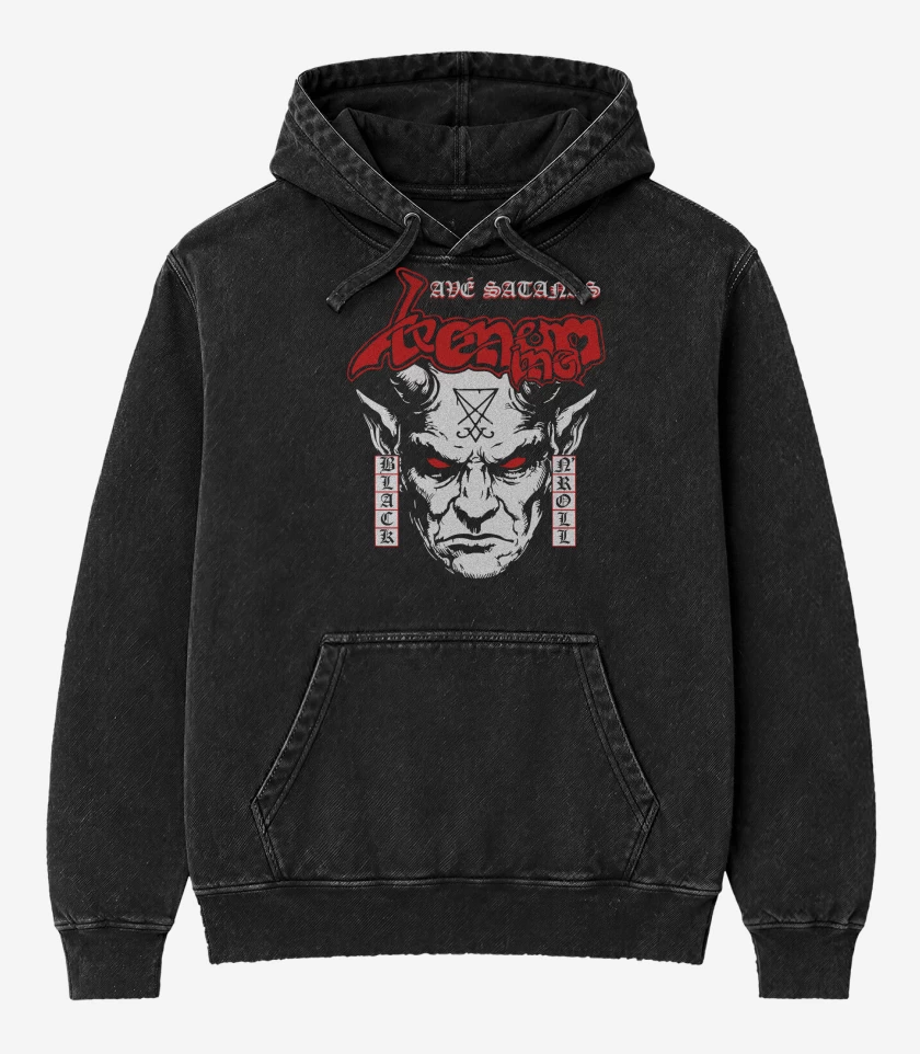 Poleron Canguro Acid Wash Negro de Venom Inc Ave Satanas