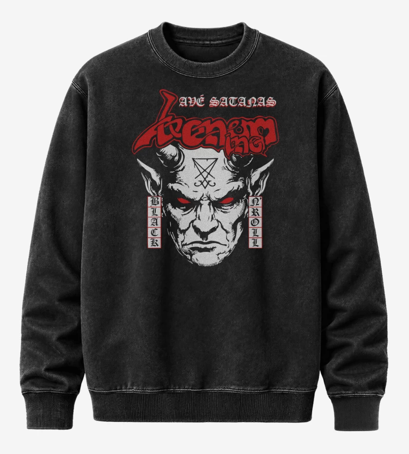 Poleron Polo Acid Wash Negro de Venom Inc Ave Satanas