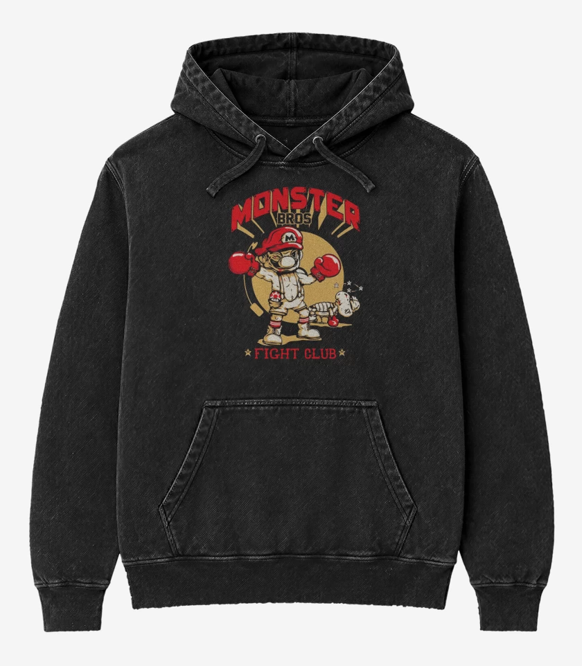 Poleron Canguro Acid Wash Negro de Monster bross