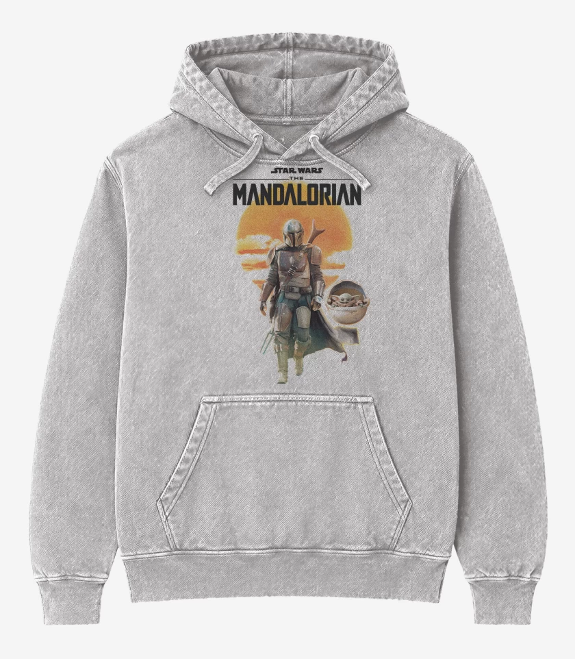 Poleron Canguro Acid Wash Gris Melange de Mandalorian Mando