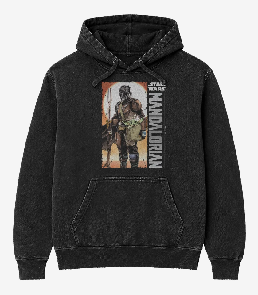 Poleron Canguro Acid Wash Negro de El Mandalorian