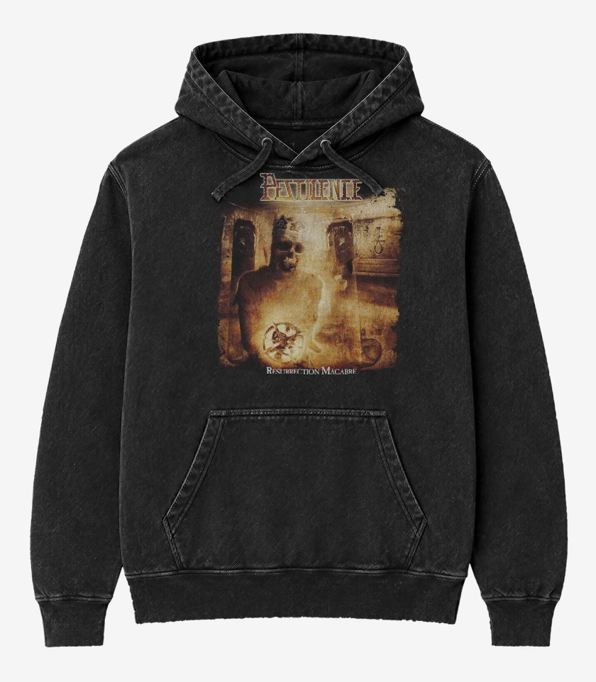 Poleron Canguro Acid Wash Negro de Pestilence Resurrection Macabre