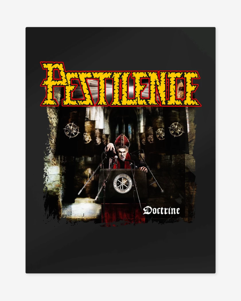 Print metalico Negro de Pestilence Doctrine