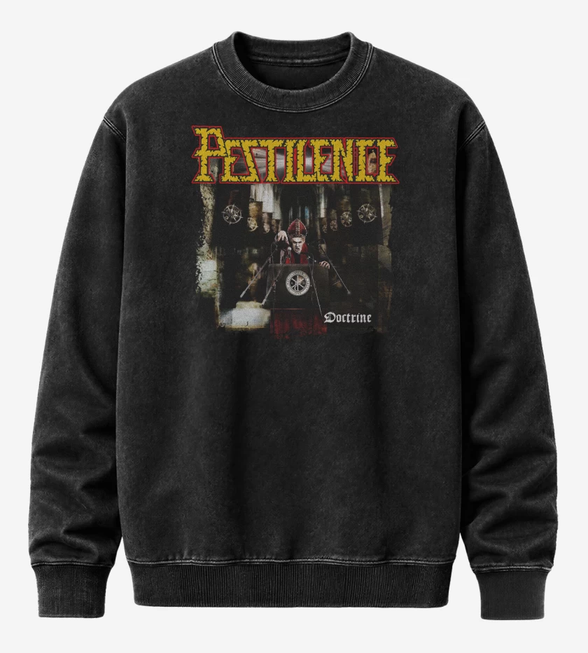 Poleron Polo Acid Wash Negro de Pestilence Doctrine