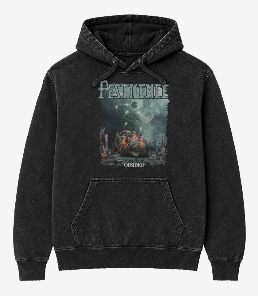 Poleron Canguro Acid Wash Negro de Pestilence Obsideo