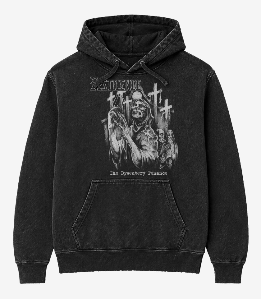 Poleron Canguro Acid Wash Negro de Pestilence Dysentery Fenance