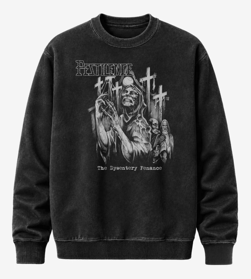 Poleron Polo Acid Wash Negro de Pestilence Dysentery Fenance