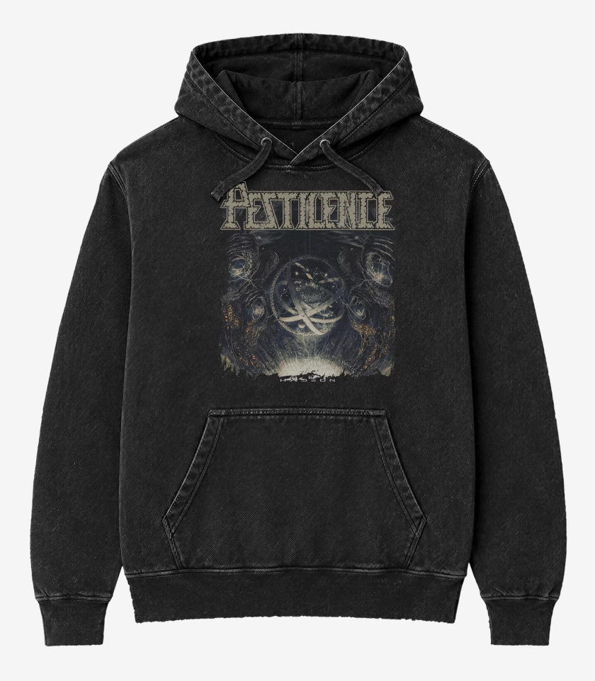 Poleron Canguro Acid Wash Negro de Pestilence Hadeon
