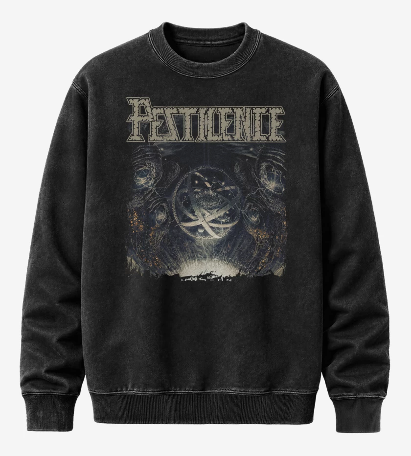 Poleron Polo Acid Wash Negro de Pestilence Hadeon