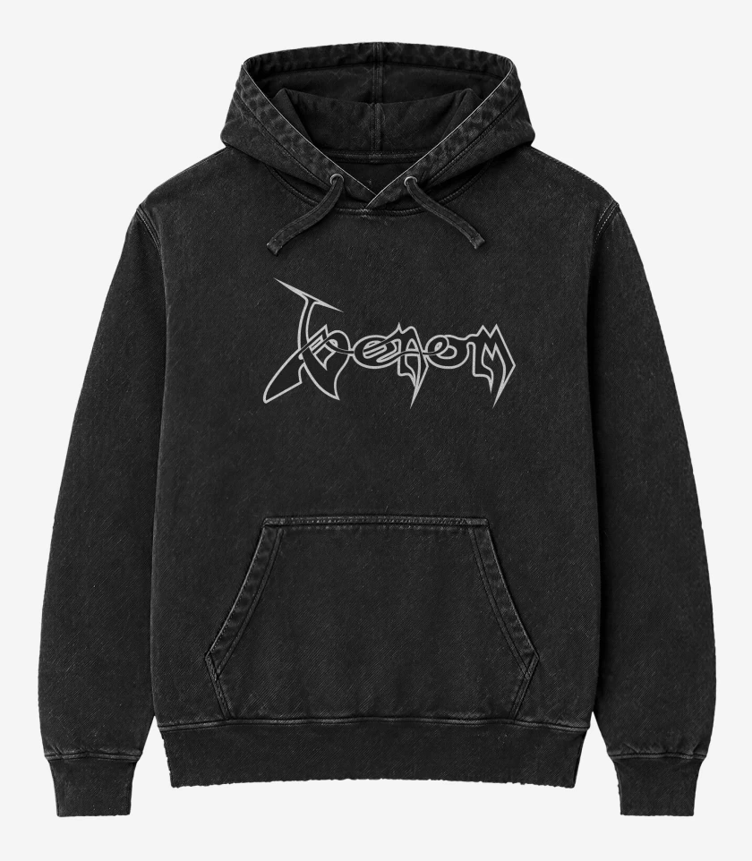 Poleron Canguro Acid Wash Negro de Venom Logo N