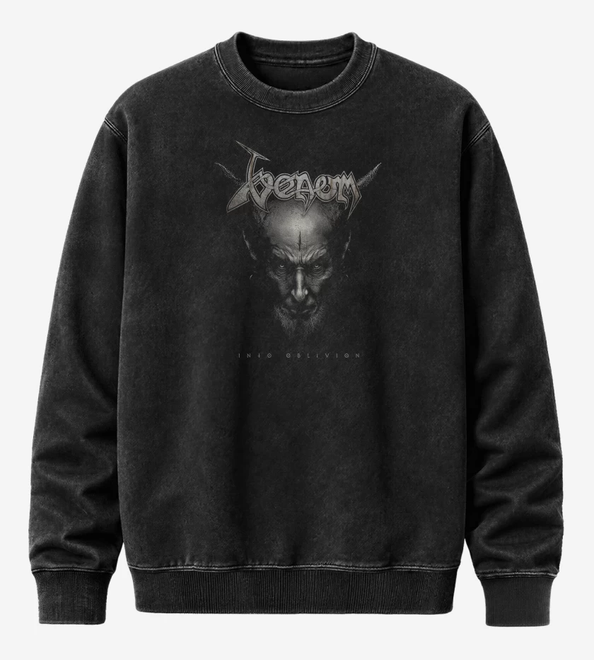 Poleron Polo Acid Wash Negro de Venom Into Oblivion
