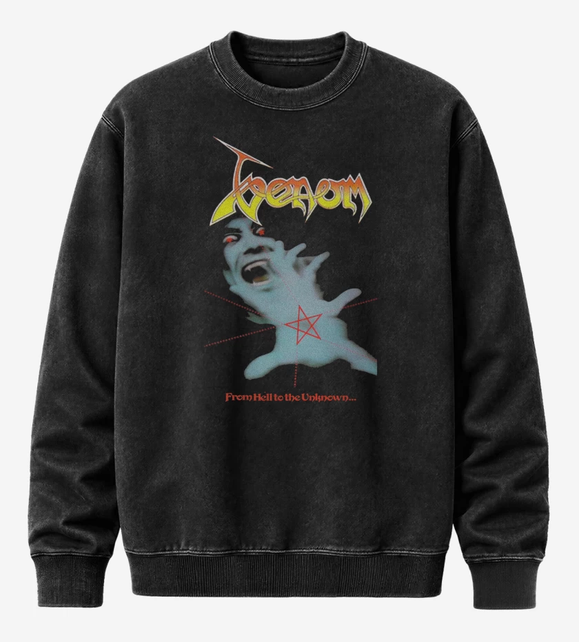 Poleron Polo Acid Wash Negro de Venom From Hell to the Unknown