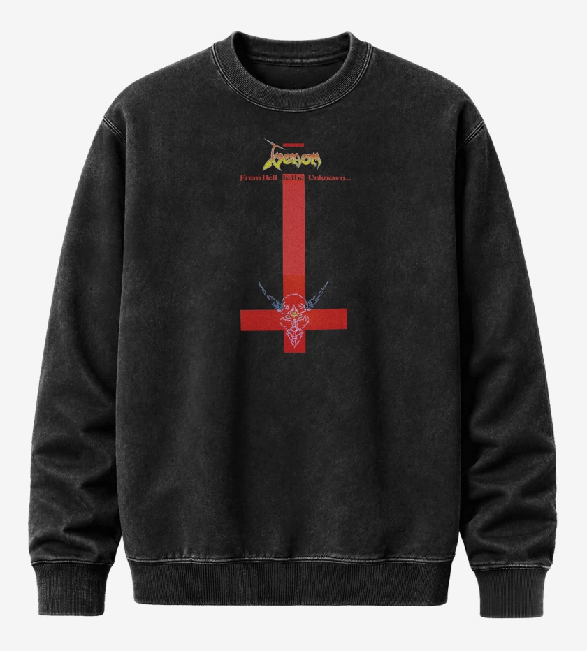 Poleron Polo Acid Wash Negro de Venom From Hell