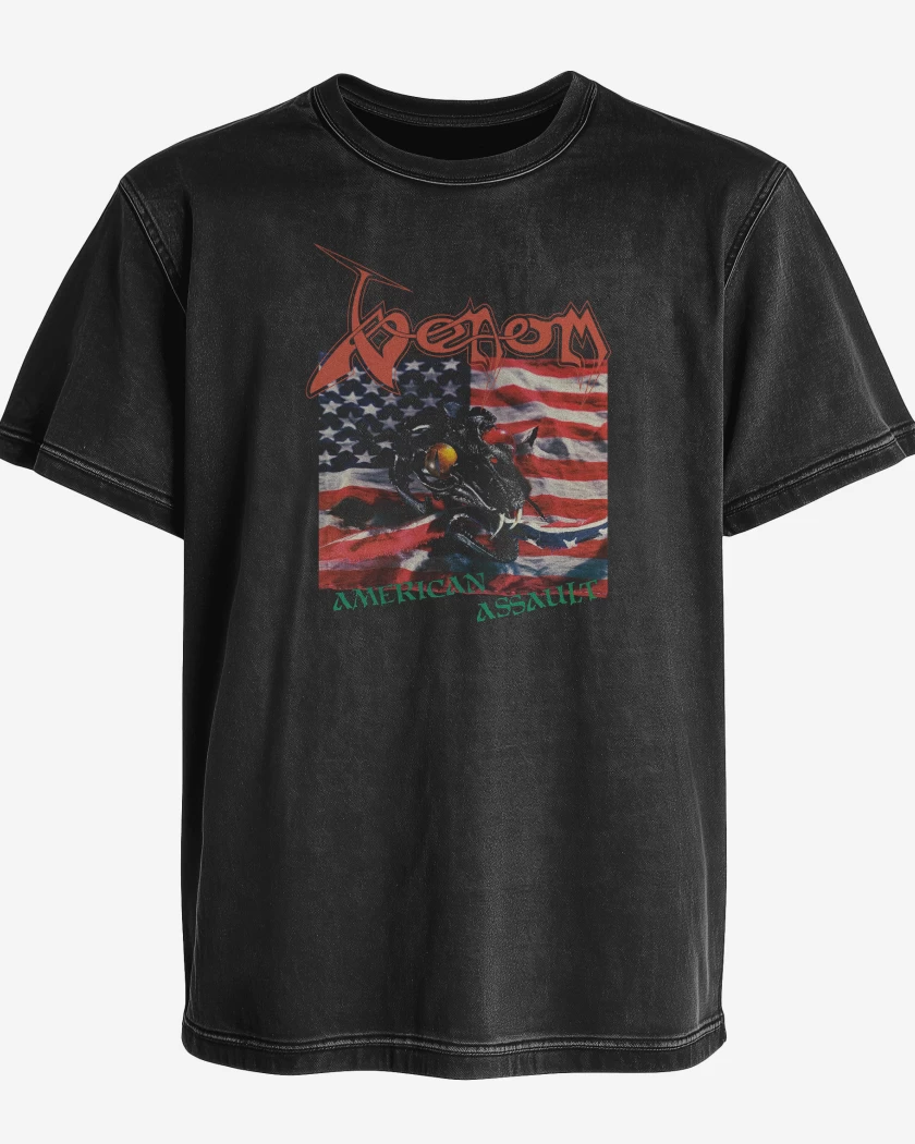 Polera desgastada Negro de Venom American Assault