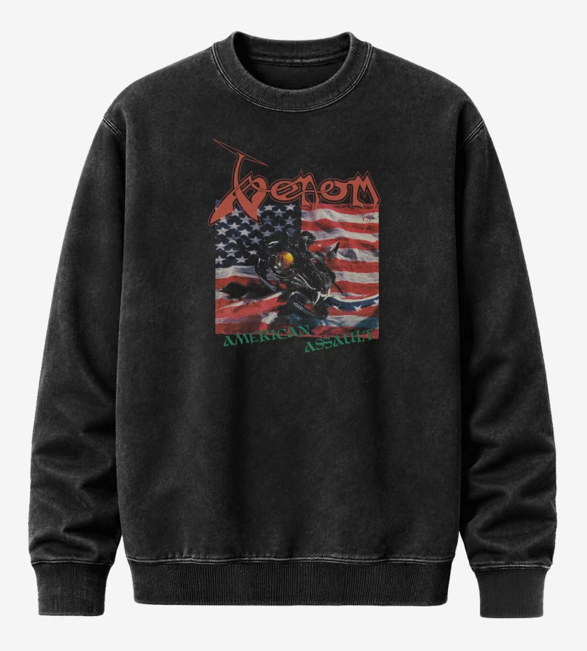 Poleron Polo Acid Wash Negro de Venom American Assault