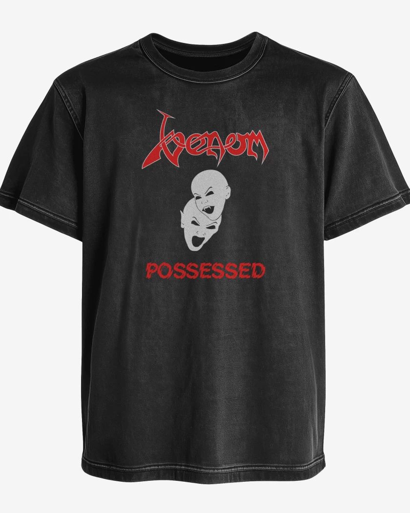 Polera desgastada Negro de Venom Possessed Faces