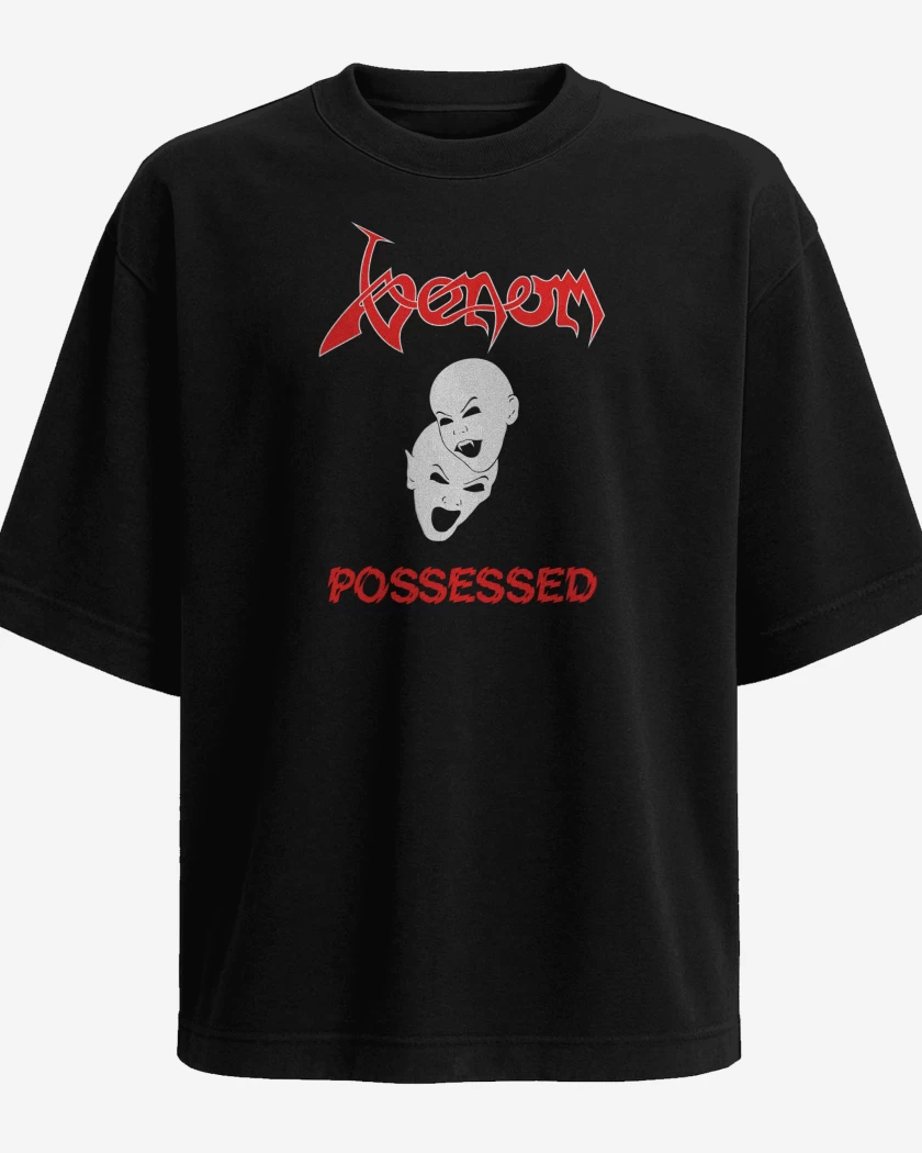 Polera Oversize Negro de Venom Possessed Faces