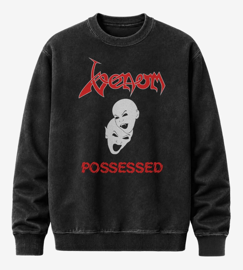 Poleron Polo Acid Wash Negro de Venom Possessed Faces