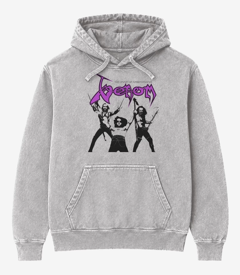 Poleron Canguro Acid Wash Gris Melange de Venom Book of Armageddon