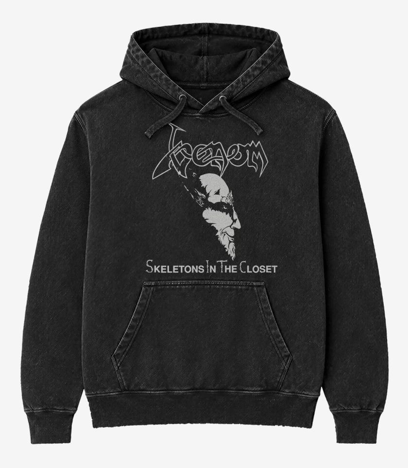 Poleron Canguro Acid Wash Negro de Venom Skeletons