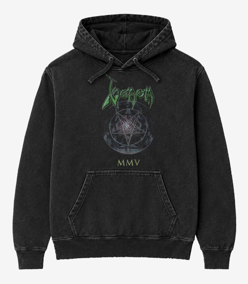 Poleron Canguro Acid Wash Negro de Venom MMV