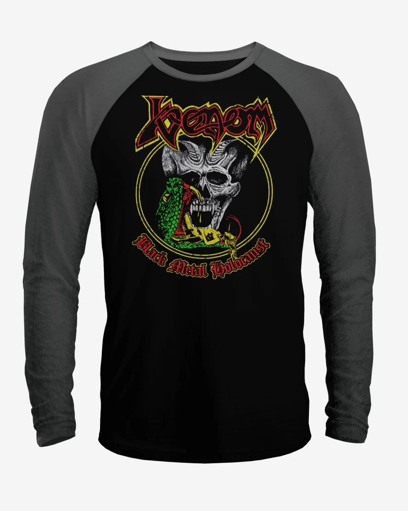 Polera Raglan Negro / Negro Heather de Venom Black Metal Holocaust