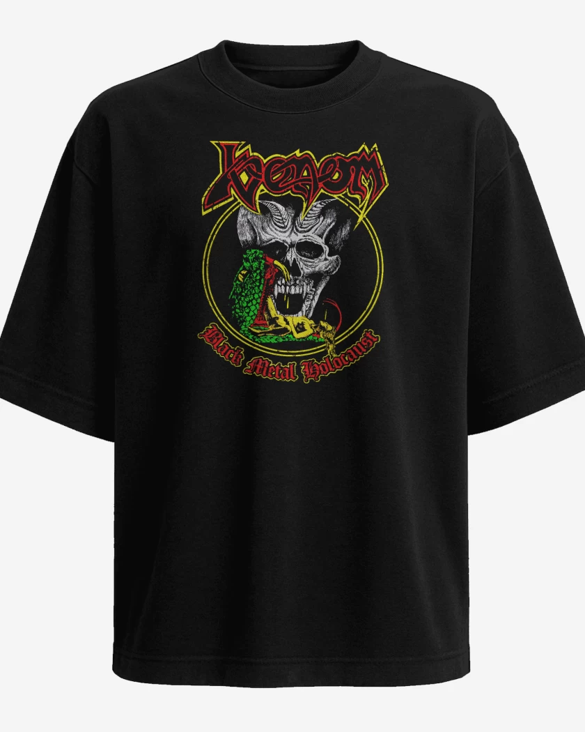 Polera Oversize Negro de Venom Black Metal Holocaust