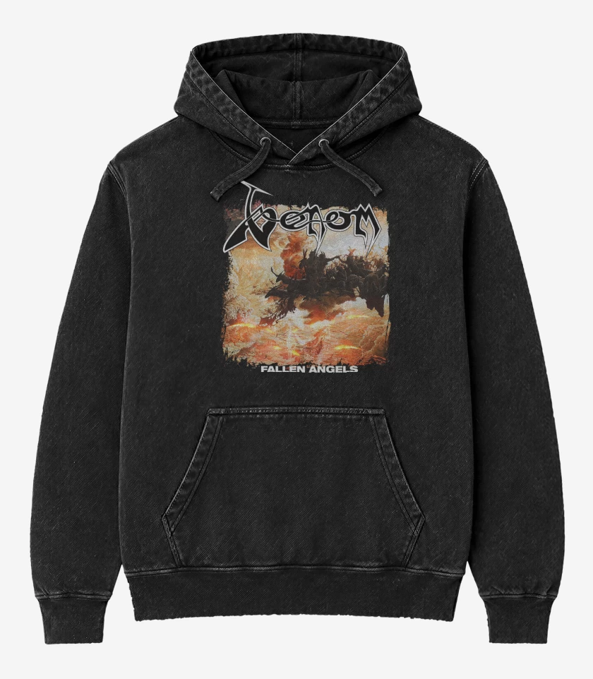 Poleron Canguro Acid Wash Negro de Venom Fallen Angels