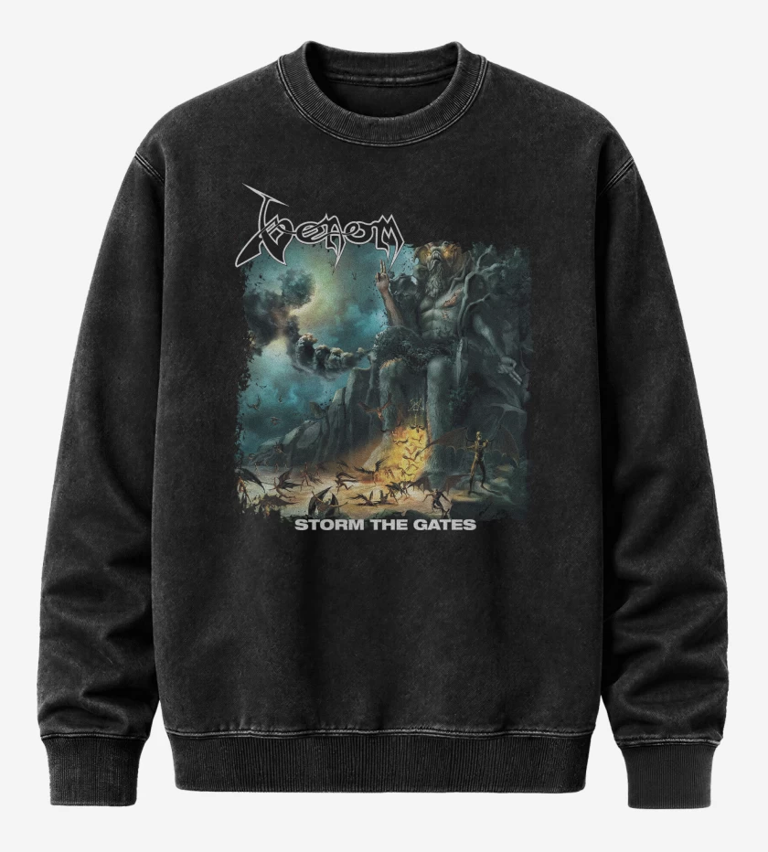Poleron Polo Acid Wash Negro de Venom Storm the Gates