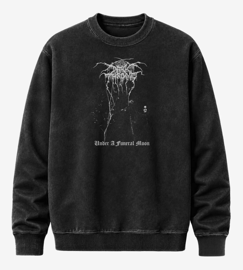 Poleron Polo Acid Wash Negro de Darkthrone Under a Funeral Moon
