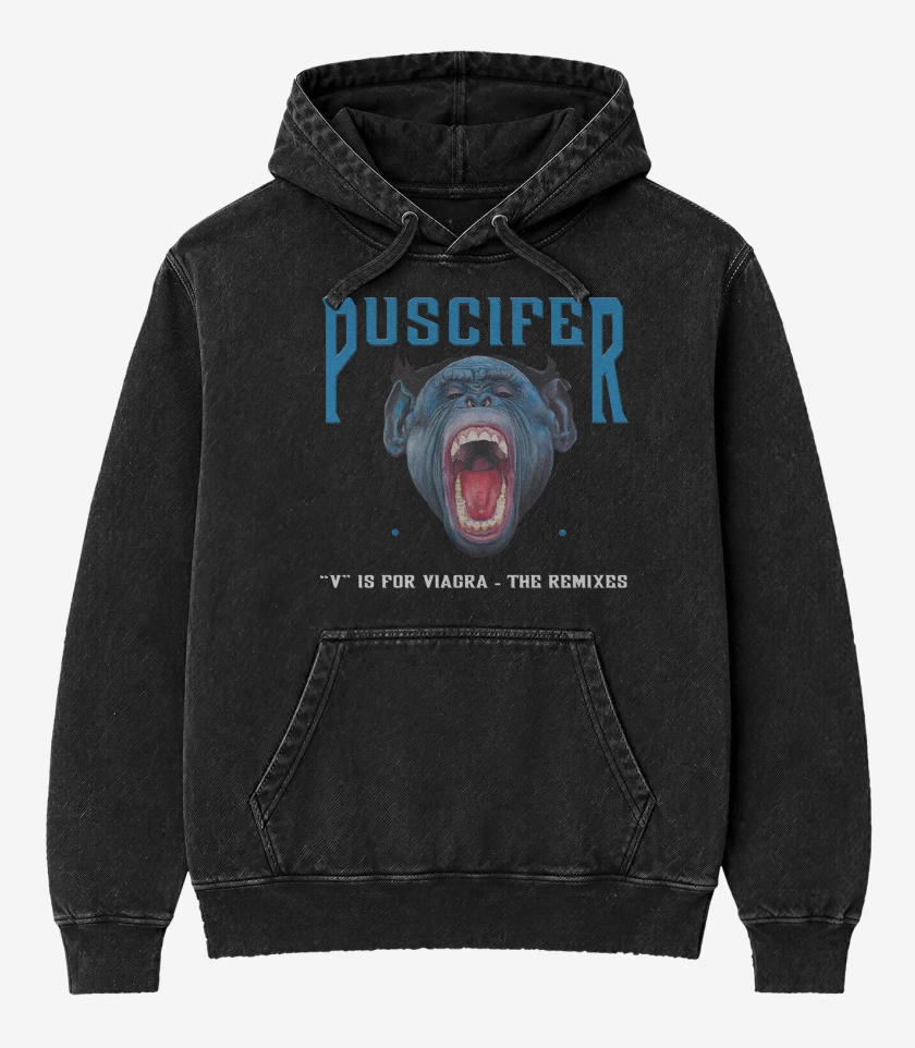Poleron Canguro Acid Wash Negro de Puscifer V is For V