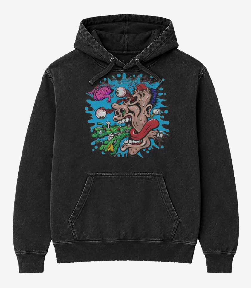 Poleron Canguro Acid Wash Negro de Kha 2