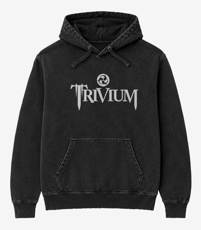 Poleron Canguro Acid Wash Negro de Trivium Logo 