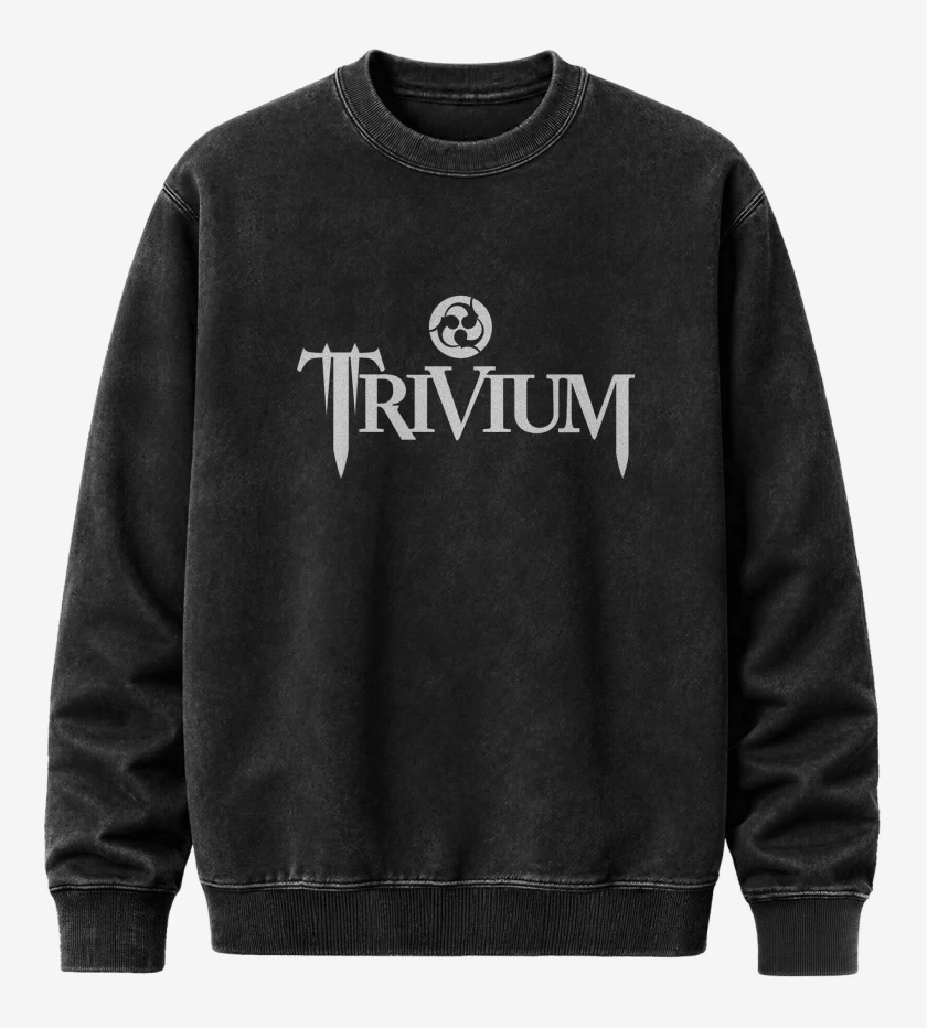 Poleron Polo Acid Wash Negro de Trivium Logo 