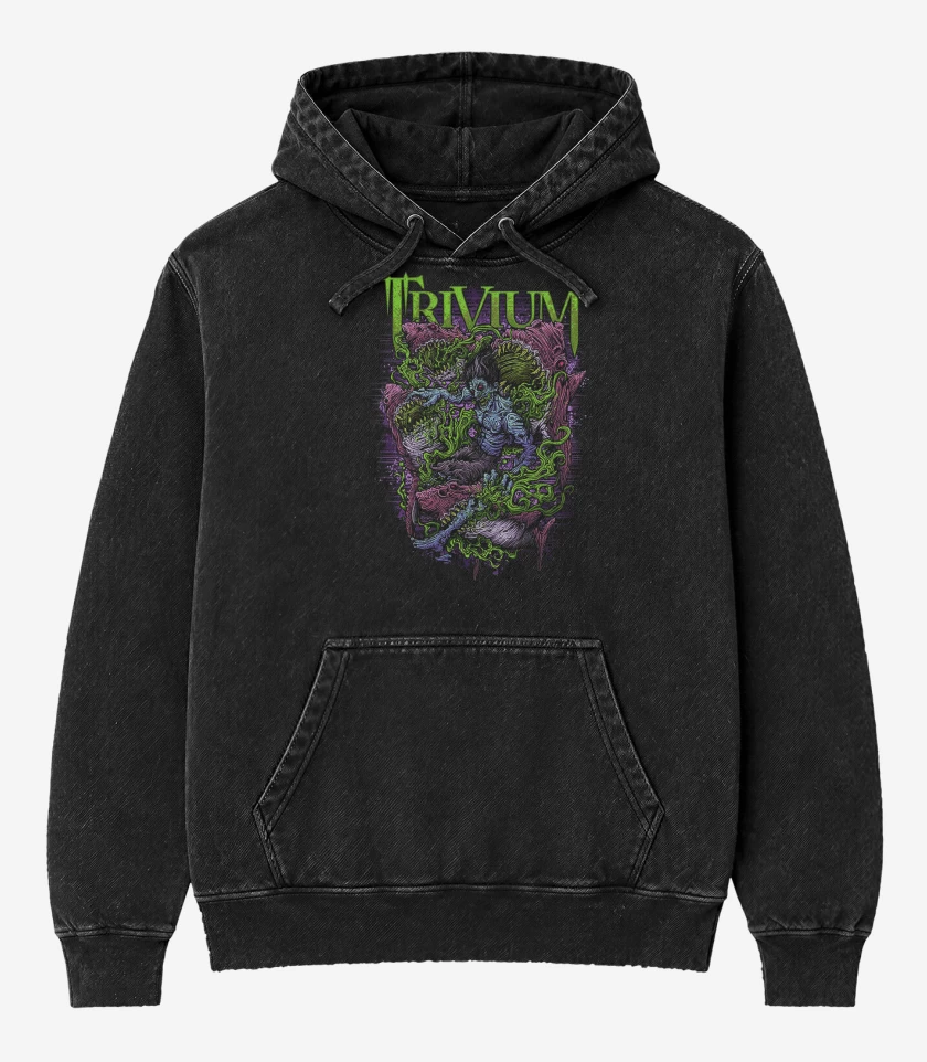 Poleron Canguro Acid Wash Negro de Trivium Shark