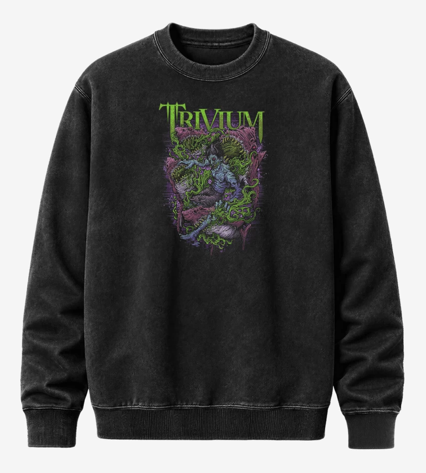 Poleron Polo Acid Wash Negro de Trivium Shark