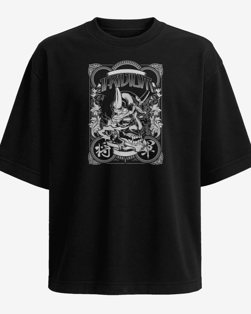 Polera Oversize Negro de Trivium Oni Mask