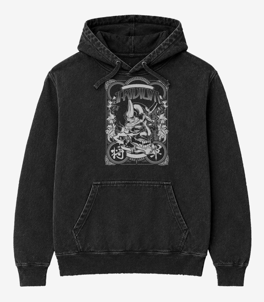 Poleron Canguro Acid Wash Negro de Trivium Oni Mask