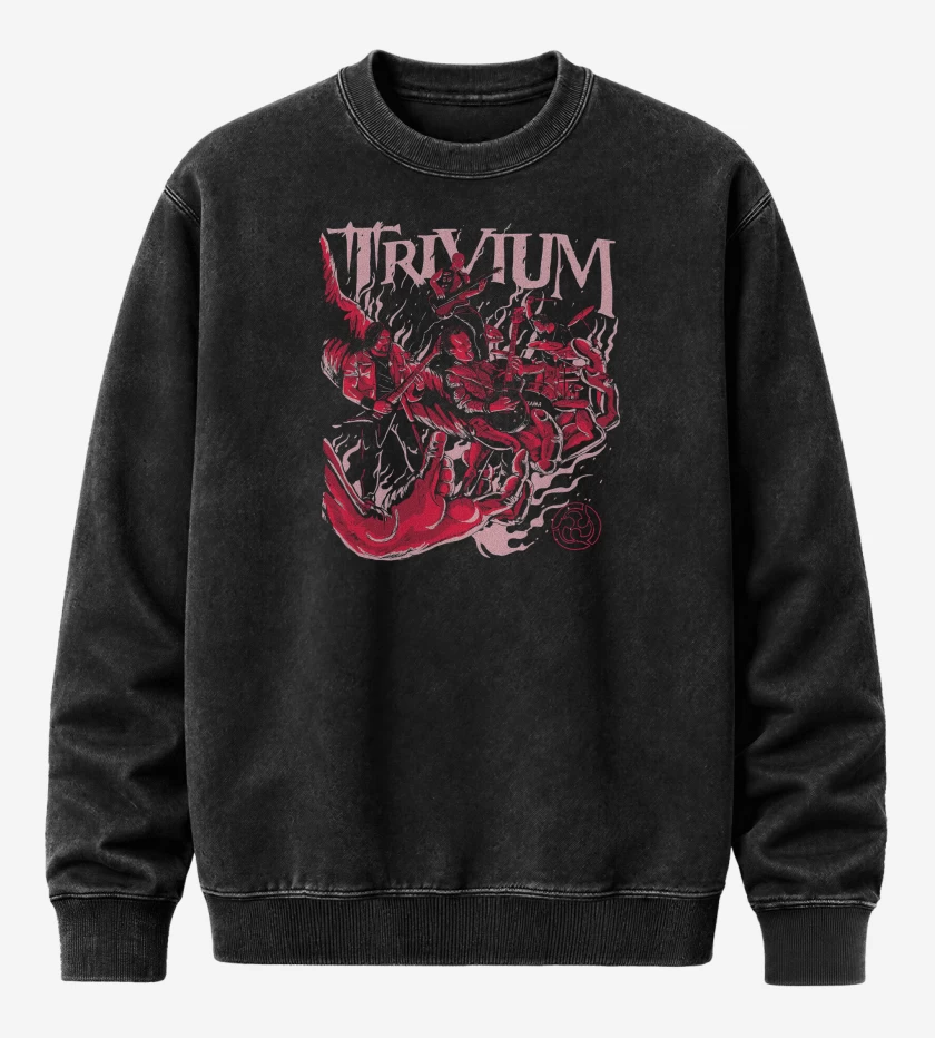 Poleron Polo Acid Wash Negro de Trivium Band