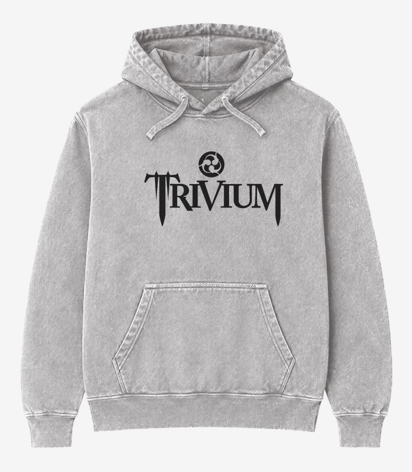 Poleron Canguro Acid Wash Gris Melange de Trivium Logo N