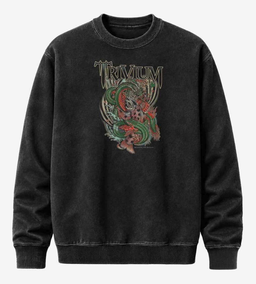 Poleron Polo Acid Wash Negro de Trivium Dragon
