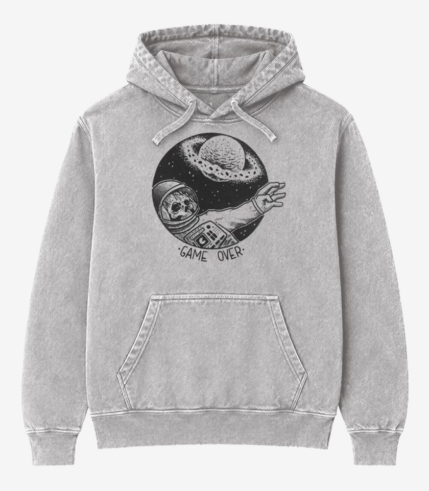 Poleron Canguro Acid Wash Gris Melange de Game over imp dir